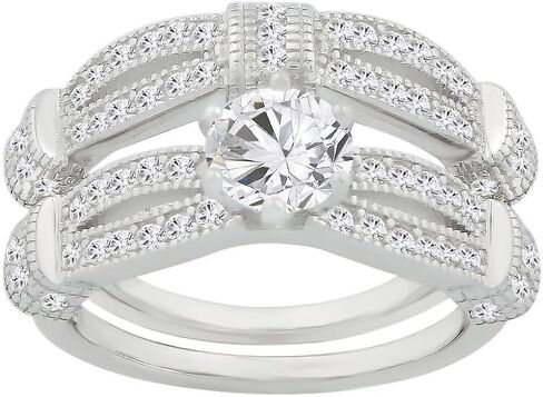 Rhodium Plated 2 Piece Silver Solitare Stackable Ring Set with CZ Crystals for Women in Saudi Arabia
