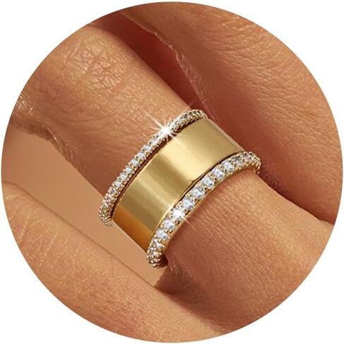 BOMAIL 3Pcs Stackable Gold Rings for Women Non Tarnish Chunky 14K Gold Plated Rings Set Dainty Engagement Wedding Cubic Zirconia Bands Thin Thumb Pinky Stacking Promise Statement Rings Size 6-10 in Kuwait