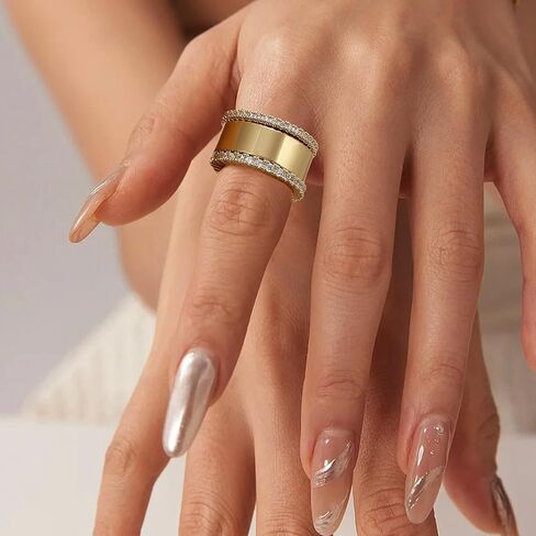 BOMAIL 3Pcs Stackable Gold Rings for Women Non Tarnish Chunky 14K Gold Plated Rings Set Dainty Engagement Wedding Cubic Zirconia Bands Thin Thumb Pinky Stacking Promise Statement Rings Size 6-10 in Kuwait