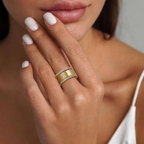 BOMAIL 3Pcs Stackable Gold Rings for Women Non Tarnish Chunky 14K Gold Plated Rings Set Dainty Engagement Wedding Cubic Zirconia Bands Thin Thumb Pinky Stacking Promise Statement Rings Size 6-10 in Kuwait