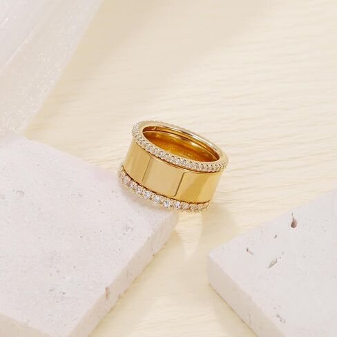 BOMAIL 3Pcs Stackable Gold Rings for Women Non Tarnish Chunky 14K Gold Plated Rings Set Dainty Engagement Wedding Cubic Zirconia Bands Thin Thumb Pinky Stacking Promise Statement Rings Size 6-10 in Kuwait