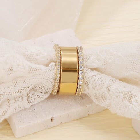 BOMAIL 3Pcs Stackable Gold Rings for Women Non Tarnish Chunky 14K Gold Plated Rings Set Dainty Engagement Wedding Cubic Zirconia Bands Thin Thumb Pinky Stacking Promise Statement Rings Size 6-10 in Kuwait