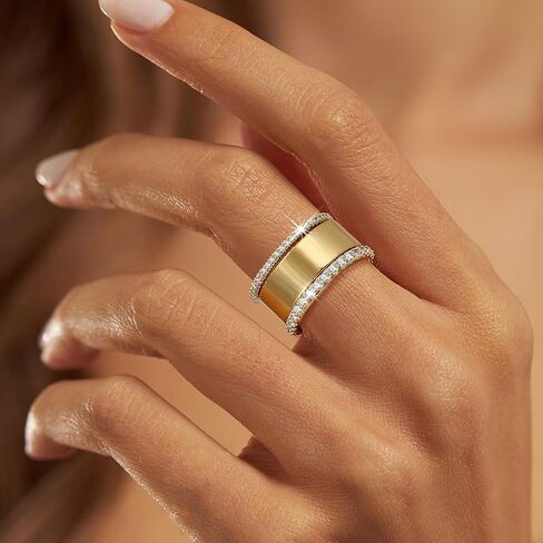 BOMAIL 3Pcs Stackable Gold Rings for Women Non Tarnish Chunky 14K Gold Plated Rings Set Dainty Engagement Wedding Cubic Zirconia Bands Thin Thumb Pinky Stacking Promise Statement Rings Size 6-10 in Kuwait