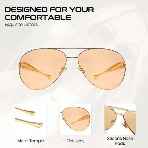 نظارة شمسية SODQW Gold Aviator للنساء الرجال العصرية مصممة معدنية نظارات الشمس مع UV400 إطار المعادن السيدات ظلال in Kuwait