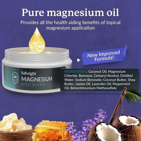 Magnesium Body Butter – Quick Ease for Tensed Legs, Tight Muscles & Sleep, Organic Ingredients with Pure Magnesium Oil, Exfoliating Topical Cream 4oz in Saudi Arabia
