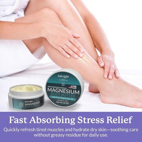 Magnesium Body Butter – Quick Ease for Tensed Legs, Tight Muscles & Sleep, Organic Ingredients with Pure Magnesium Oil, Exfoliating Topical Cream 4oz in Saudi Arabia