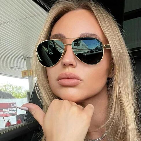 نظارة شمسية SODQW Gold Aviator للنساء الرجال العصرية مصممة معدنية نظارات الشمس مع UV400 إطار المعادن السيدات ظلال in Kuwait