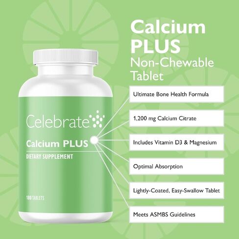 Celebrate Vitamins Calcium Plus – 600mg Calcium Citrate, 600 IU Vitamin D3 & 50mg Magnesium for Post Bariatric Surgery - Gluten-Free & Sugar-Free - 180 Non-Chewable Tablets in Kuwait