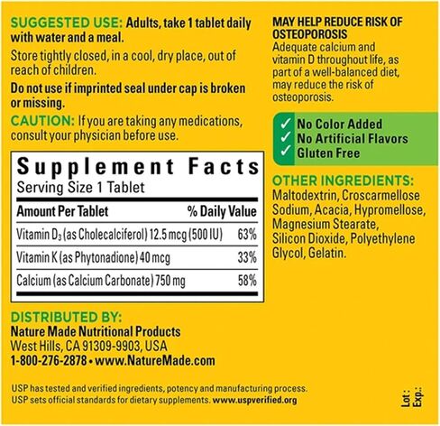 Nature Made Calcium 300 Tablets 750 MG with D3&K in Saudi Arabia
