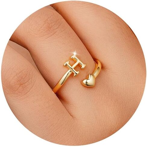 M Mooham Gold Rings for Women - 14K Gold Plate Rings Oirt Rings for Women Non Charship A- Z Dainty Heart Ring قابلة للتعديل خاتم الخنزير المخصصة للمجوهرات in Kuwait