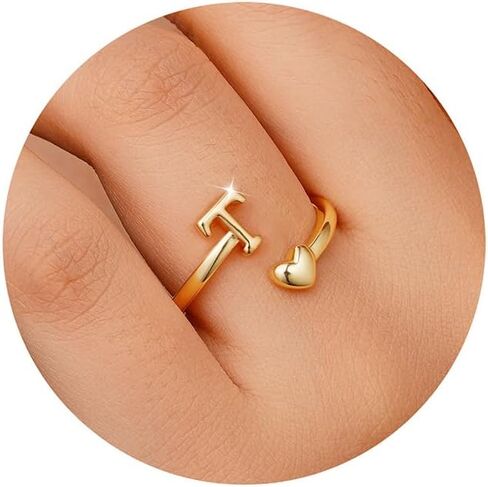 M Mooham Gold Rings for Women - 14K Gold Plate Rings Oirt Rings for Women Non Charship A- Z Dainty Heart Ring قابلة للتعديل خاتم الخنزير المخصصة للمجوهرات in Kuwait