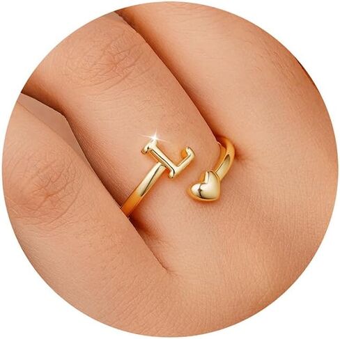 M Mooham Gold Rings for Women - 14K Gold Plate Rings Oirt Rings for Women Non Charship A- Z Dainty Heart Ring قابلة للتعديل خاتم الخنزير المخصصة للمجوهرات in Kuwait