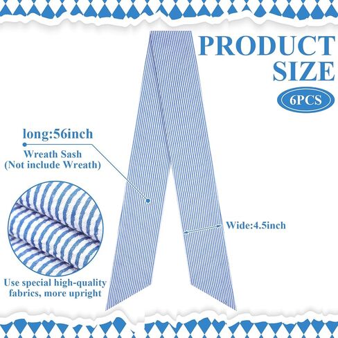 Xunyee 6 PCS Wreath Sash للباب الأمامي ، Seersucker Seersucker الأزرق لإكسسوارات الباب الأمامي حفل زفاف في الهواء الطلق خزانة المطبخ ساحة 4.5 "× 56" (شريط) in Saudi Arabia