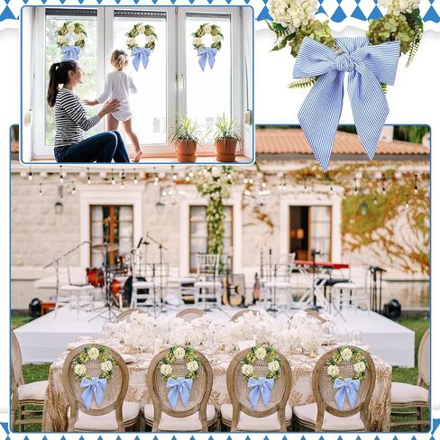 Xunyee 6 PCS Wreath Sash للباب الأمامي ، Seersucker Seersucker الأزرق لإكسسوارات الباب الأمامي حفل زفاف في الهواء الطلق خزانة المطبخ ساحة 4.5 "× 56" (شريط) in Saudi Arabia