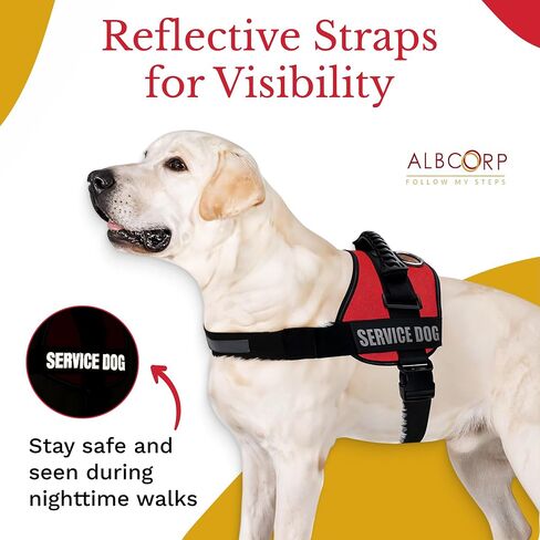 ABCORP SERVICE DOG DOG VEST HARNINCE - عاكس نايلون منسوج ، حشوة شبكية مريحة - أحجام من XXS إلى XL - Service Dog Patches ، كبير ، أحمر in Kuwait