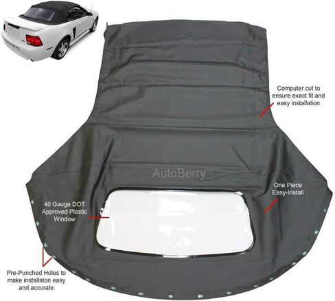 Compatible with Ford Mustang 1994-2004 Convertible Soft Top & Plastic Window White Sailcloth (1 Piece Easy Install) in Kuwait