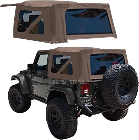 Sierra Offroad Soft Top for 2007 to 2009 Jeep Wrangler JK - Black, Twill Vinyl - 2 Door Jeep Soft Top with Rear Plastic Tinted Windows - Factory Precision Fit Replacement - No Upper Door Skins in Saudi Arabia