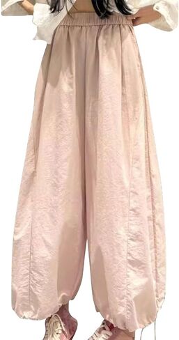 Women's High Waist Wide Leg Pant Lantern Carrot Solid Color Pants Fashion Causal Comfy Loose Fit Flowy Trousers in Saudi Arabia