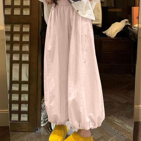 Women's High Waist Wide Leg Pant Lantern Carrot Solid Color Pants Fashion Causal Comfy Loose Fit Flowy Trousers in Saudi Arabia