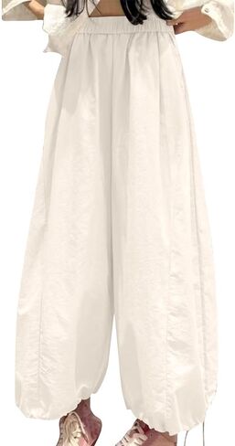 Women's High Waist Wide Leg Pant Lantern Carrot Solid Color Pants Fashion Causal Comfy Loose Fit Flowy Trousers in Saudi Arabia