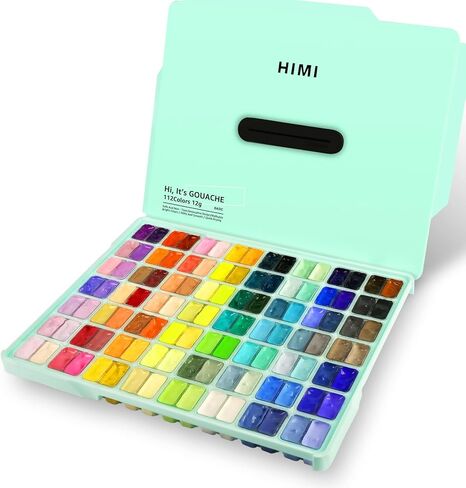HIMI Gouache Paint Set, 48 Colors x 0.4oz, Twin Cup Jelly Design, bouns 3 Brushes & a Palette, Non-Toxic, Opaque Guache Paint for Canvas and Watercolor Paper - Perfect for Beginners, Students, Artists in Kuwait