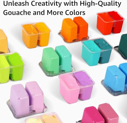 HIMI Gouache Paint Set, 48 Colors x 0.4oz, Twin Cup Jelly Design, bouns 3 Brushes & a Palette, Non-Toxic, Opaque Guache Paint for Canvas and Watercolor Paper - Perfect for Beginners, Students, Artists in Kuwait