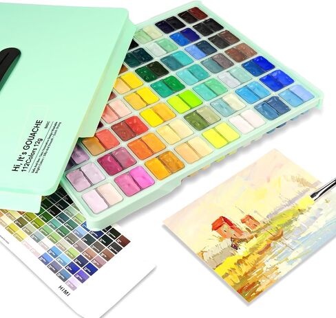 HIMI Gouache Paint Set, 48 Colors x 0.4oz, Twin Cup Jelly Design, bouns 3 Brushes & a Palette, Non-Toxic, Opaque Guache Paint for Canvas and Watercolor Paper - Perfect for Beginners, Students, Artists in Kuwait
