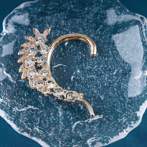 Vintage Crystal Ear Cuff Earrings Rhinestone Cartilage Wrap Earrings Gold CZ Leaf Wrap Around Earrings Crystal Climber Earrings for Women in Saudi Arabia