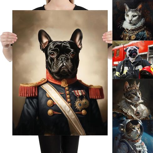 LOVELYPOD Customized Pet Portrait Canvas of Dog and Cat Renaissance Style, Wall Art Print for Home Decor, Living Room, Bedroom, Home Office in Kuwait