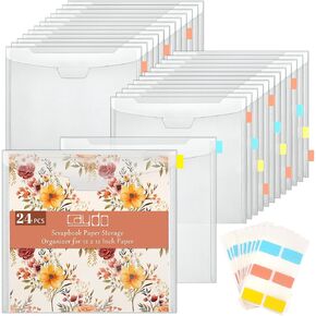 CAYDO 24PCS SCRAPBOOK SCRAPBOOK منظم تخزين الورق مع تصميم مشبك قصاصات مخزنة ورقة تخزين مع 60 PCS علامات تبويب لزجة لعقد 12 × 12 بوصة ورق القصاصات ، ورق فينيل ، كارستوك in Kuwait