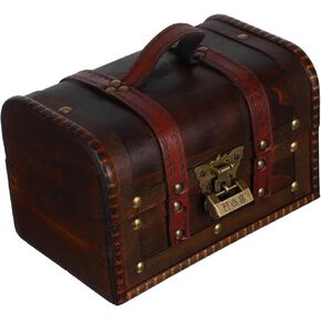 LIFKOME 6272a Vintage Treasure Chest Box Antique Wooden Jewelry Storage Case Lock Decorative Keepsake Organizer for Rings Earrings and Trinkets Handmade Dark Brown Finish in Saudi Arabia
