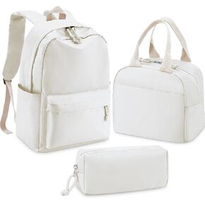 Cunno 3 Pcs School Backpack for Teen Girls Bookbags Lightweight Kids Set with Lunch Box and Pencil Case College Bookbag Laptop Backpack Casual Daypacks for Girls Teen(Cream White) in Kuwait