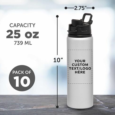 DISCOUNT PROMOS Custom Aluminum Water Bottles Snap Lids 25 oz. Set of 10/50/100 Personalized Bulk Pack Reusable for Gym Hiking Cycling School - Charcoal in Kuwait