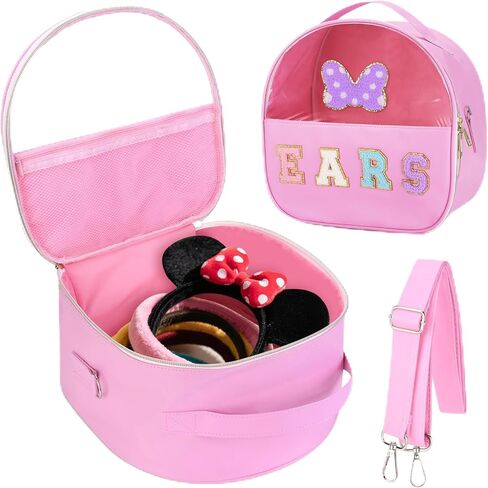 Chenille Letter Bow Mouse Ears Travel Case, Headband Ears Holder Tiara Hair Accessories Organizer Bag with Shoulder Strap for Girls Women Kids Adults, Large Makeup Snack Bag for Travel Picnic Park in Kuwait