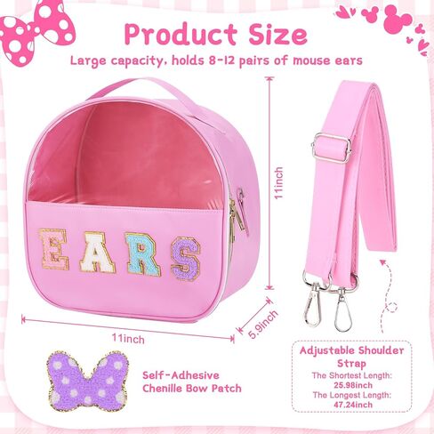 Chenille Letter Bow Mouse Ears Travel Case, Headband Ears Holder Tiara Hair Accessories Organizer Bag with Shoulder Strap for Girls Women Kids Adults, Large Makeup Snack Bag for Travel Picnic Park in Kuwait