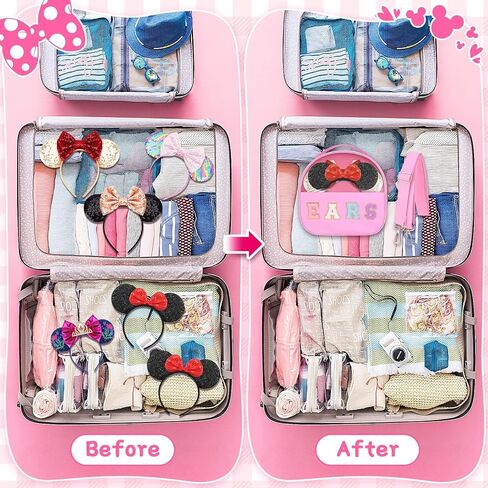 Chenille Letter Bow Mouse Ears Travel Case, Headband Ears Holder Tiara Hair Accessories Organizer Bag with Shoulder Strap for Girls Women Kids Adults, Large Makeup Snack Bag for Travel Picnic Park in Kuwait