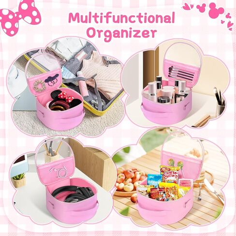 Chenille Letter Bow Mouse Ears Travel Case, Headband Ears Holder Tiara Hair Accessories Organizer Bag with Shoulder Strap for Girls Women Kids Adults, Large Makeup Snack Bag for Travel Picnic Park in Kuwait