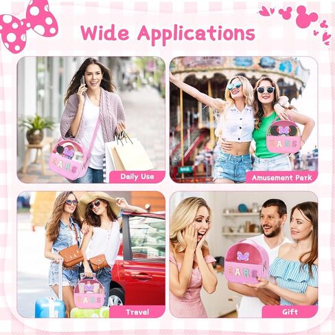 Chenille Letter Bow Mouse Ears Travel Case, Headband Ears Holder Tiara Hair Accessories Organizer Bag with Shoulder Strap for Girls Women Kids Adults, Large Makeup Snack Bag for Travel Picnic Park in Kuwait