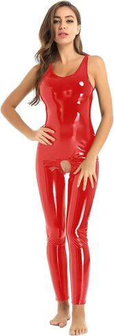 المرأة قطعة واحدة نظرة الرطب براءات الاختراع والجلود بذلة مثير CROTCHLESS Catsuit يوتار Clubwear in Kuwait