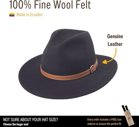 Adventure Hat 100% Wool Felt for Women/Men Crushable Waterproof Leather Details | Wide Brim Cowboy Cowgirl Hat in Kuwait