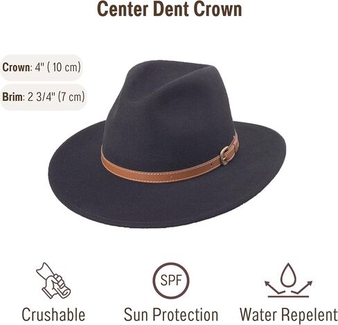 Adventure Hat 100% Wool Felt for Women/Men Crushable Waterproof Leather Details | Wide Brim Cowboy Cowgirl Hat in Kuwait