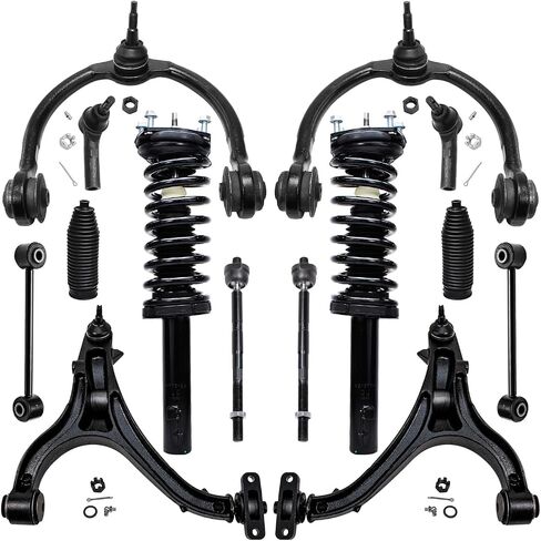 Detroit Axle - Front 14pc Suspension Kit 2005-2010 Jeep Grand Cherokee Commander ، اثنين من الدعامات 4 أذرع التحكم السفلية والعلمية مع مفاصل الكرة 4 قضبان التعادل 2 قضبان التأثير 2 Boots 2006 2007 2008 بديل in Kuwait
