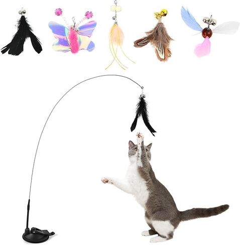 Cat Feather Wand for Endless Interactive Play, Cat Wand Toy to Stimulate Natural Instincts, Perfect Cat Fishing Pole Toy with Durable PVC Rod for Indoor Cats in Saudi Arabia