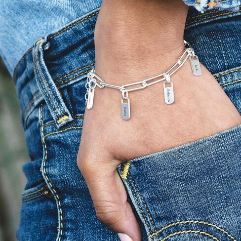 Mynamenecklace سوار Rory الشخصي مع سحر العلامات المخصصة - خيار الماس - بواسطة Myka in Kuwait