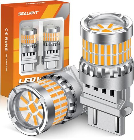 SEALIGHT Turn Signal Light Bulbs 3157 LED Bulb Amber, 700% Brighter 3156 3057 4157 4114 LED Bulb 57-SMD LED Chipset with Projector Len & Load Resistor for Turn Signal Light, Parking Light, Box of 4 in Kuwait