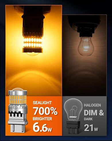 SEALIGHT Turn Signal Light Bulbs 3157 LED Bulb Amber, 700% Brighter 3156 3057 4157 4114 LED Bulb 57-SMD LED Chipset with Projector Len & Load Resistor for Turn Signal Light, Parking Light, Box of 4 in Kuwait