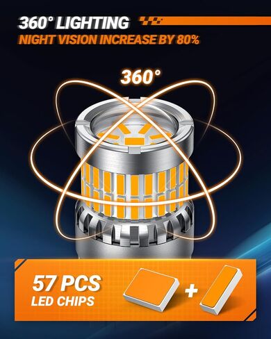 SEALIGHT Turn Signal Light Bulbs 3157 LED Bulb Amber, 700% Brighter 3156 3057 4157 4114 LED Bulb 57-SMD LED Chipset with Projector Len & Load Resistor for Turn Signal Light, Parking Light, Box of 4 in Kuwait