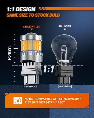 SEALIGHT Turn Signal Light Bulbs 3157 LED Bulb Amber, 700% Brighter 3156 3057 4157 4114 LED Bulb 57-SMD LED Chipset with Projector Len & Load Resistor for Turn Signal Light, Parking Light, Box of 4 in Kuwait