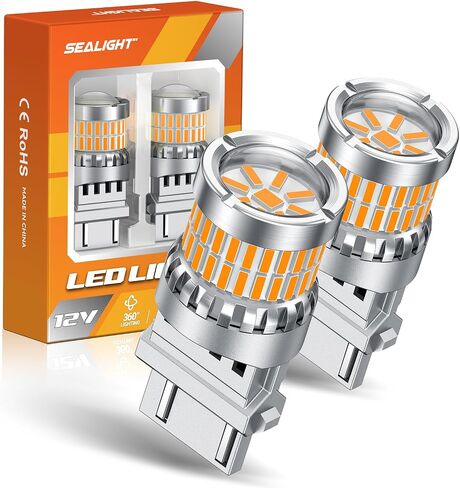 SEALIGHT Turn Signal Light Bulbs 3157 LED Bulb Amber, 700% Brighter 3156 3057 4157 4114 LED Bulb 57-SMD LED Chipset with Projector Len & Load Resistor for Turn Signal Light, Parking Light, Box of 4 in Kuwait