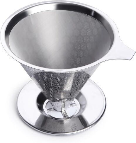 Pour Over Coffee Dripper, Fine Mesh Double Layer Metal Cone Filter Stainless Steel Coffee Filter, Slow Drip Reusable Coffee Filter Single Cup Coffee Maker 1-4 Cup in Saudi Arabia
